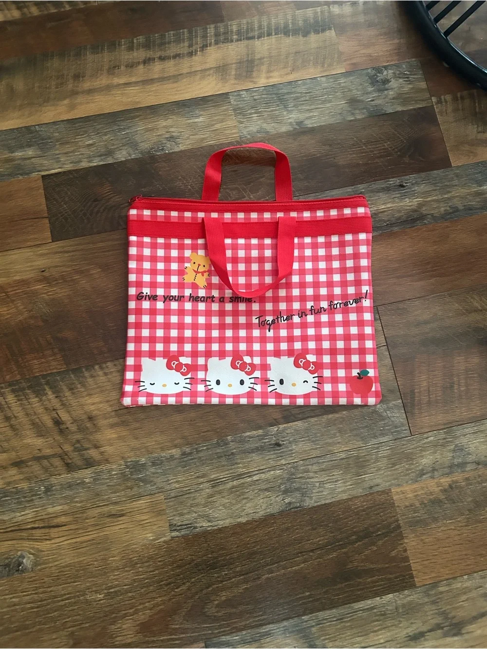 Hello Kitty Red and White Gingham Tote with Script Logo